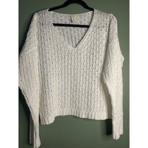 Women’s Small White Crochet Sweater Y2K Vintage Knit Pullover Cozy Comfy Fall